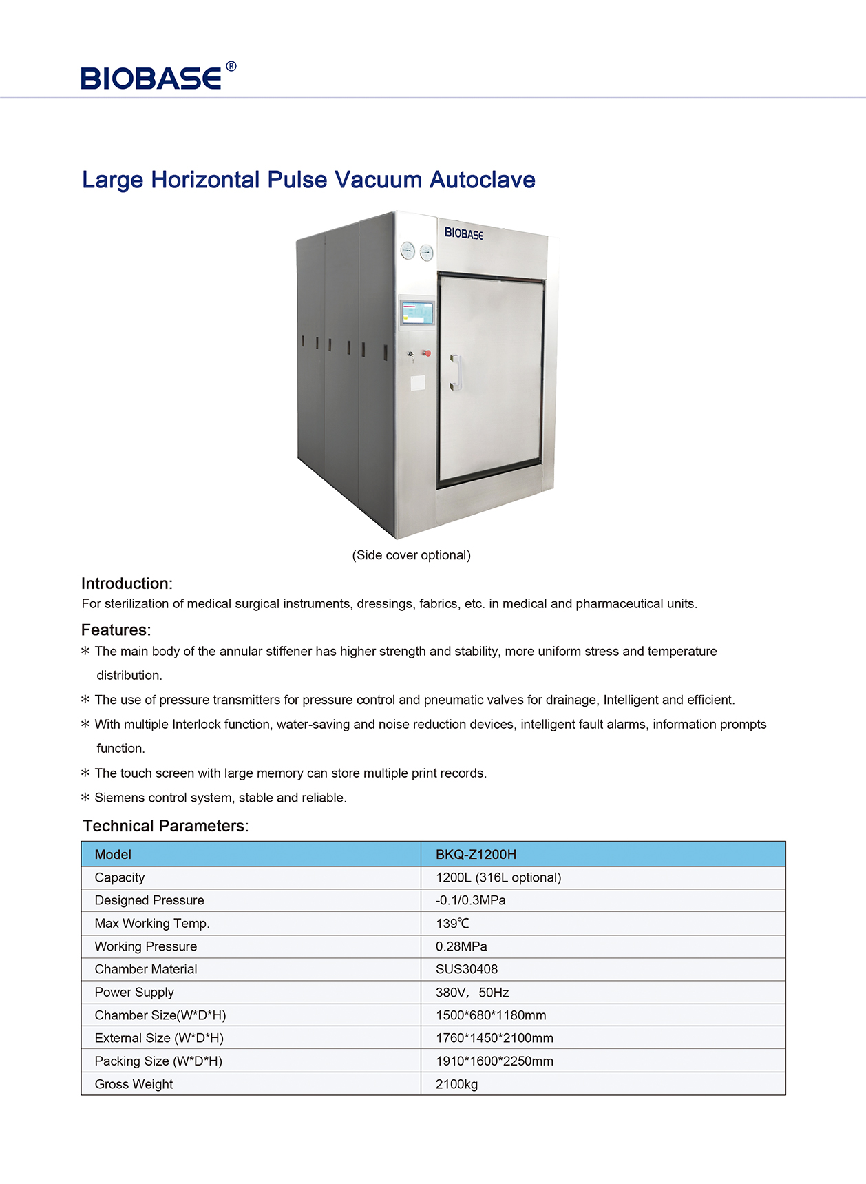 Großer horizontaler Pulsvakuumautoklav BKQ-Z1200H