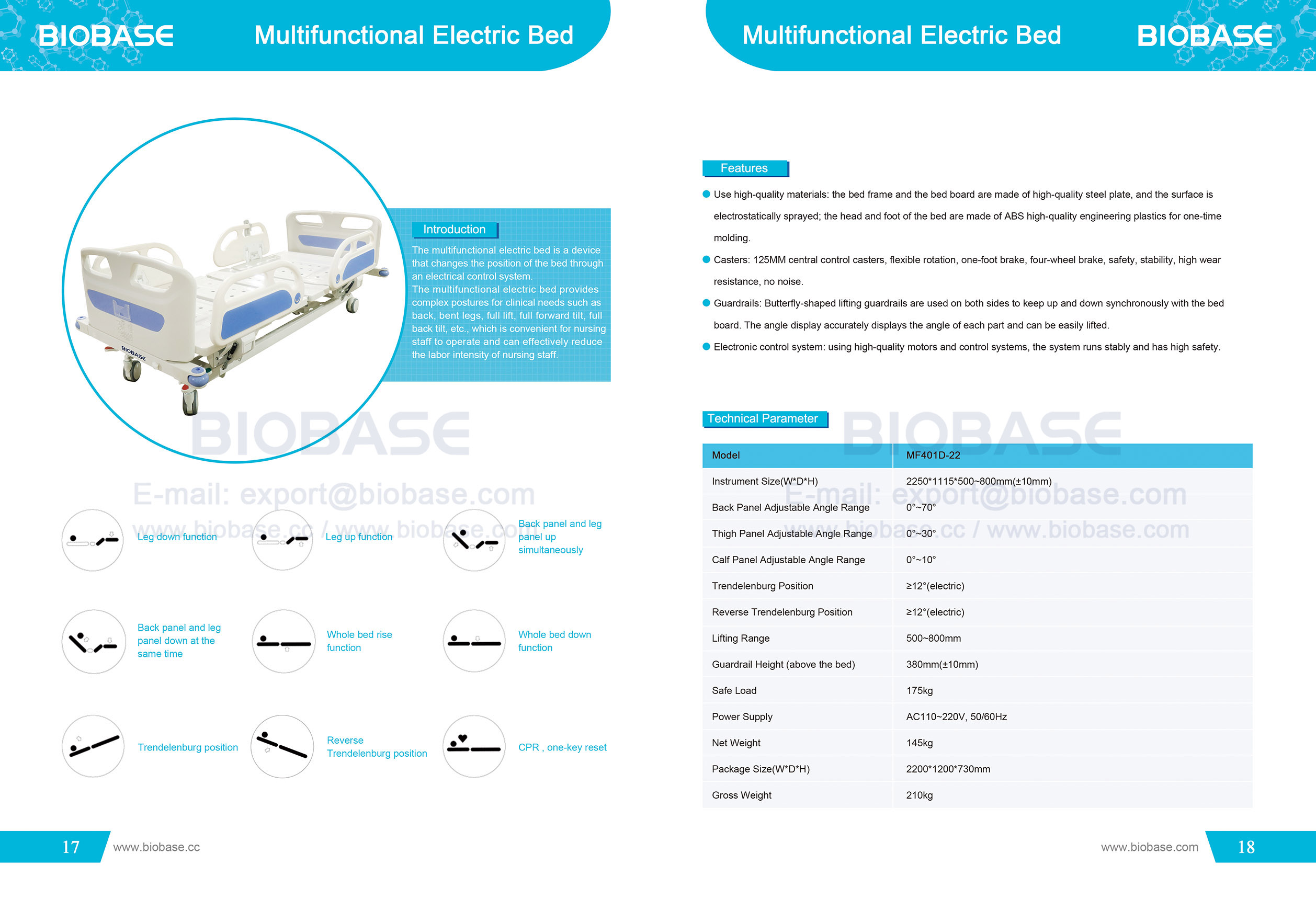 17-18 Multifunktionales elektrisches Bett MF401D-22 