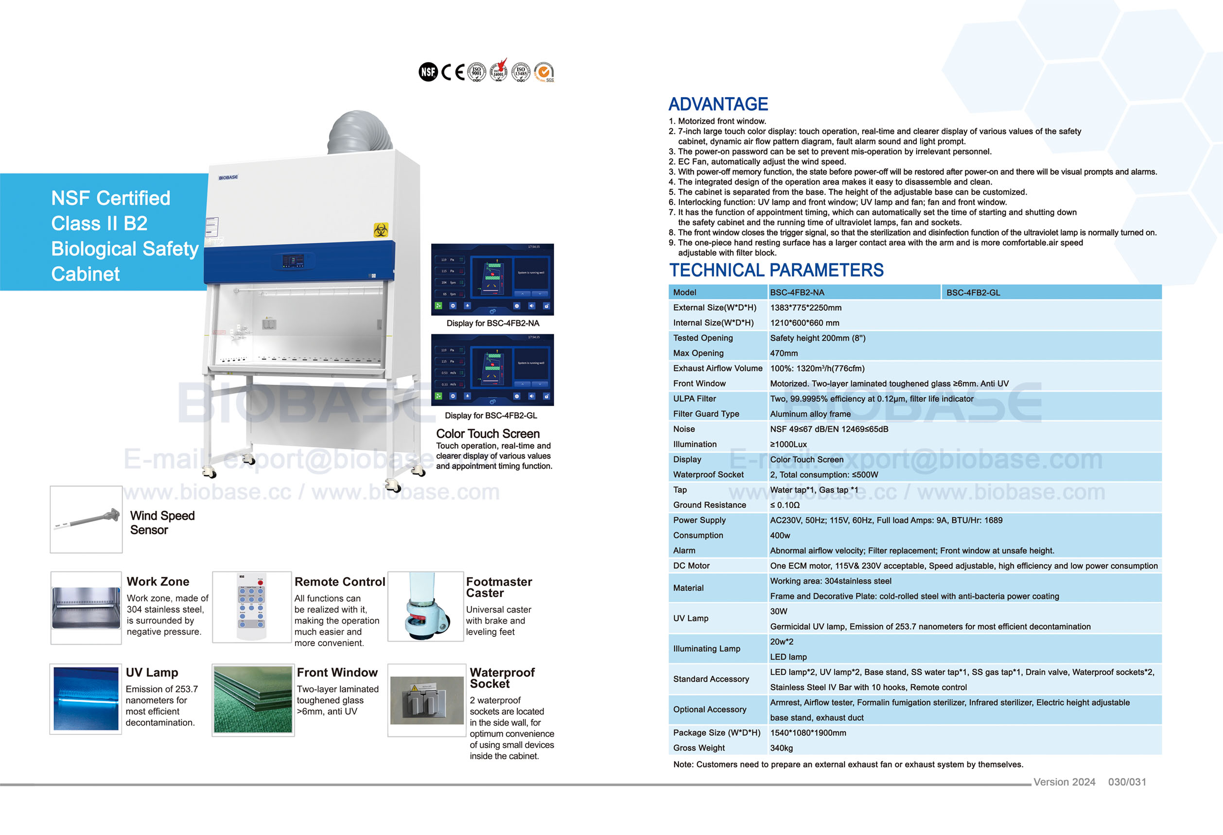 30-31 NSF-zertifizierte biologische Sicherheitswerkbank der Klasse II B2