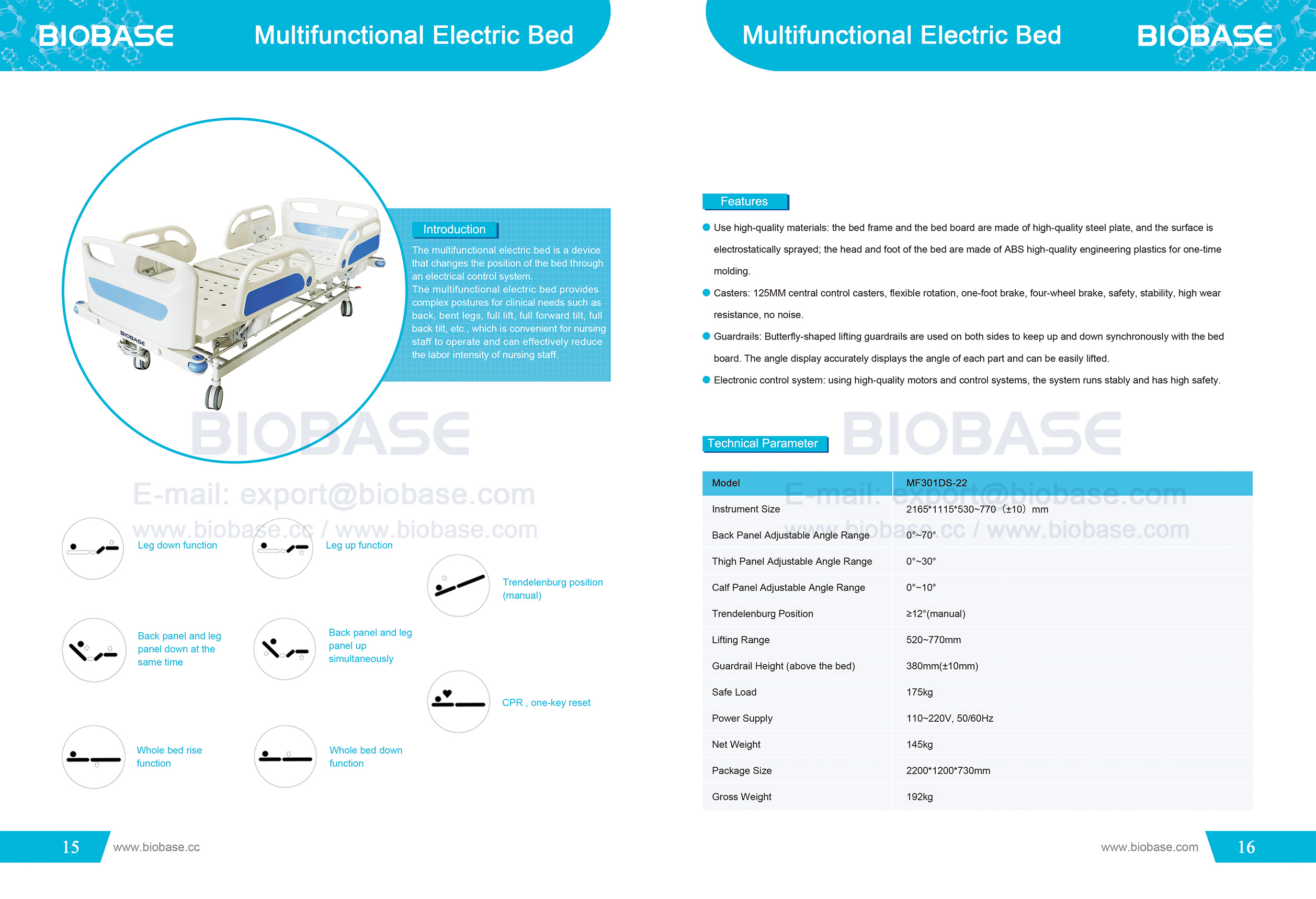 15-16 Multifunktionales elektrisches Bett MF301DS-22