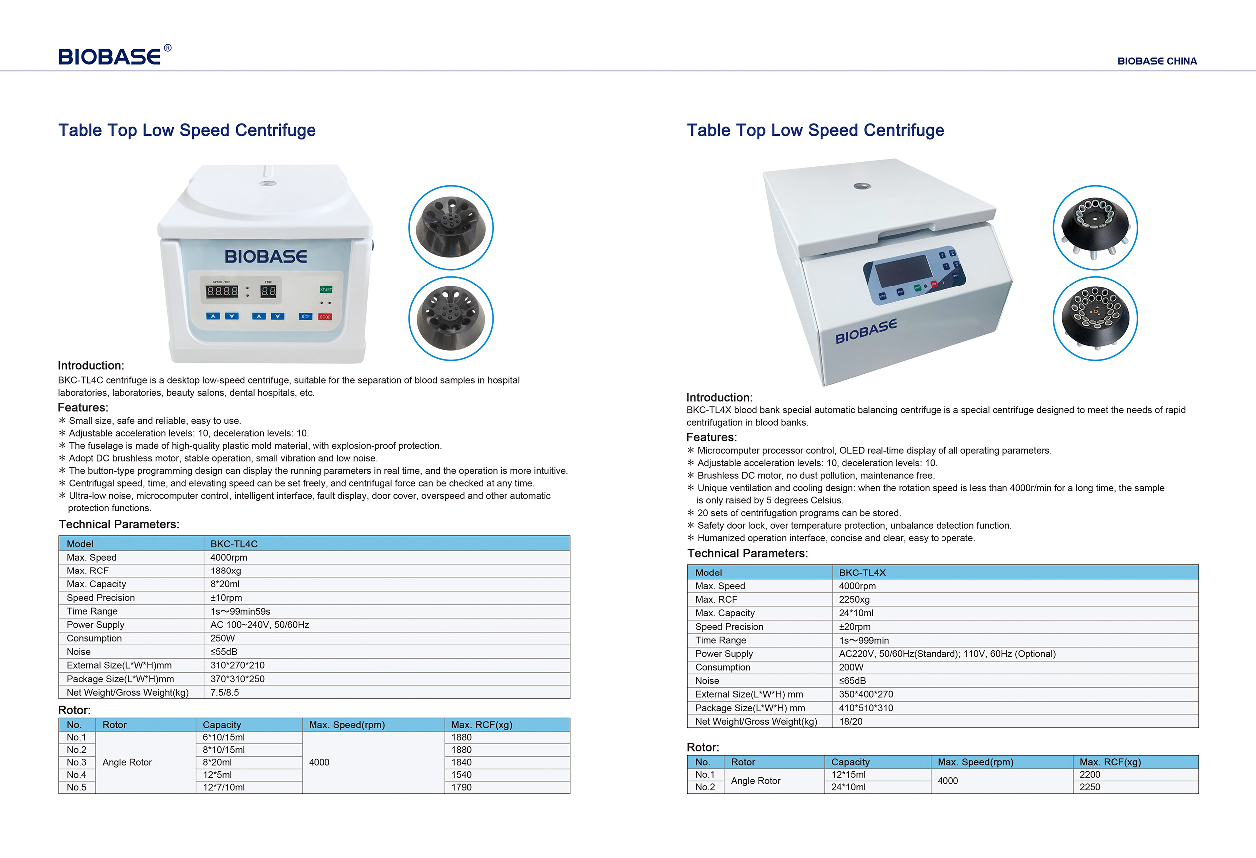 Tischzentrifuge mit niedriger Drehzahl BKC-TL4C und BKC-TL4X