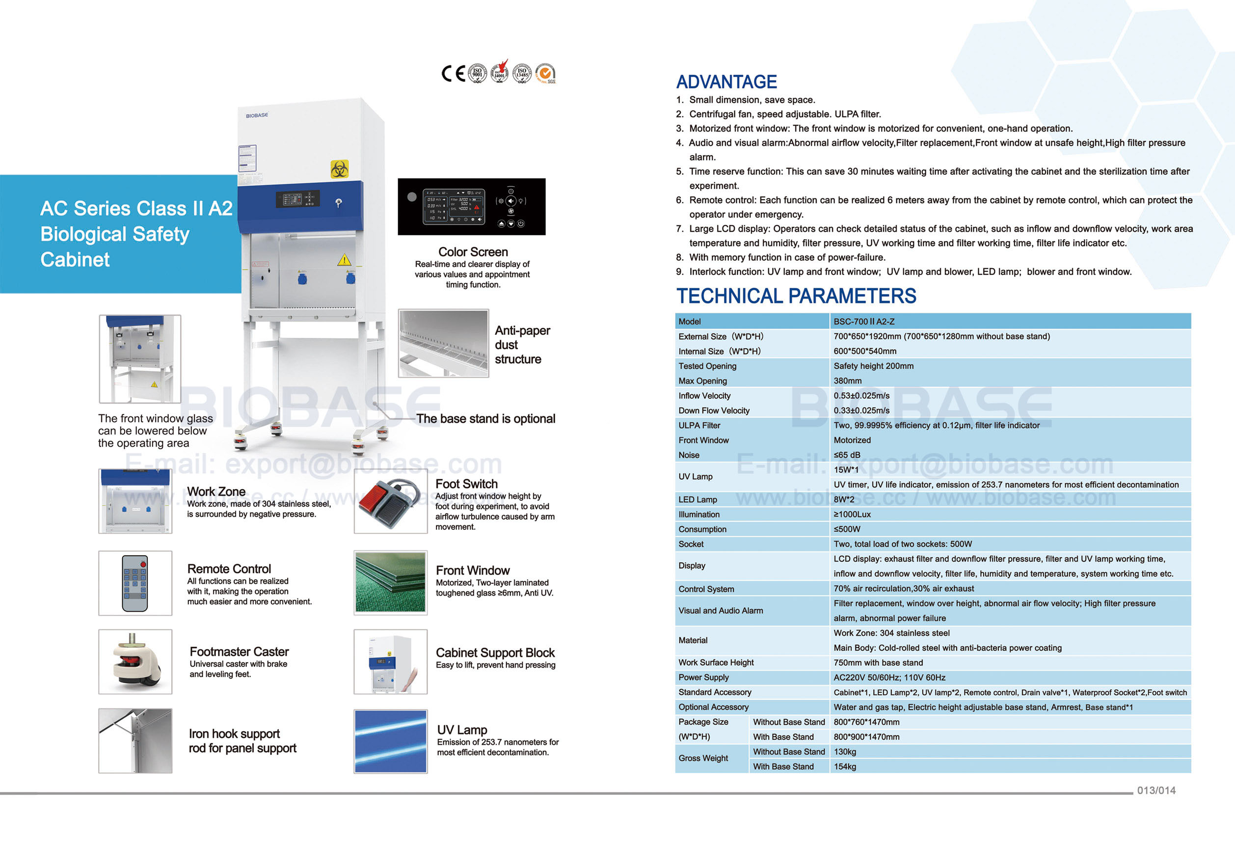 13-14 AC-Serie Klasse II A2 Biologischer Sicherheitsschrank BSC-700 II A2-Z