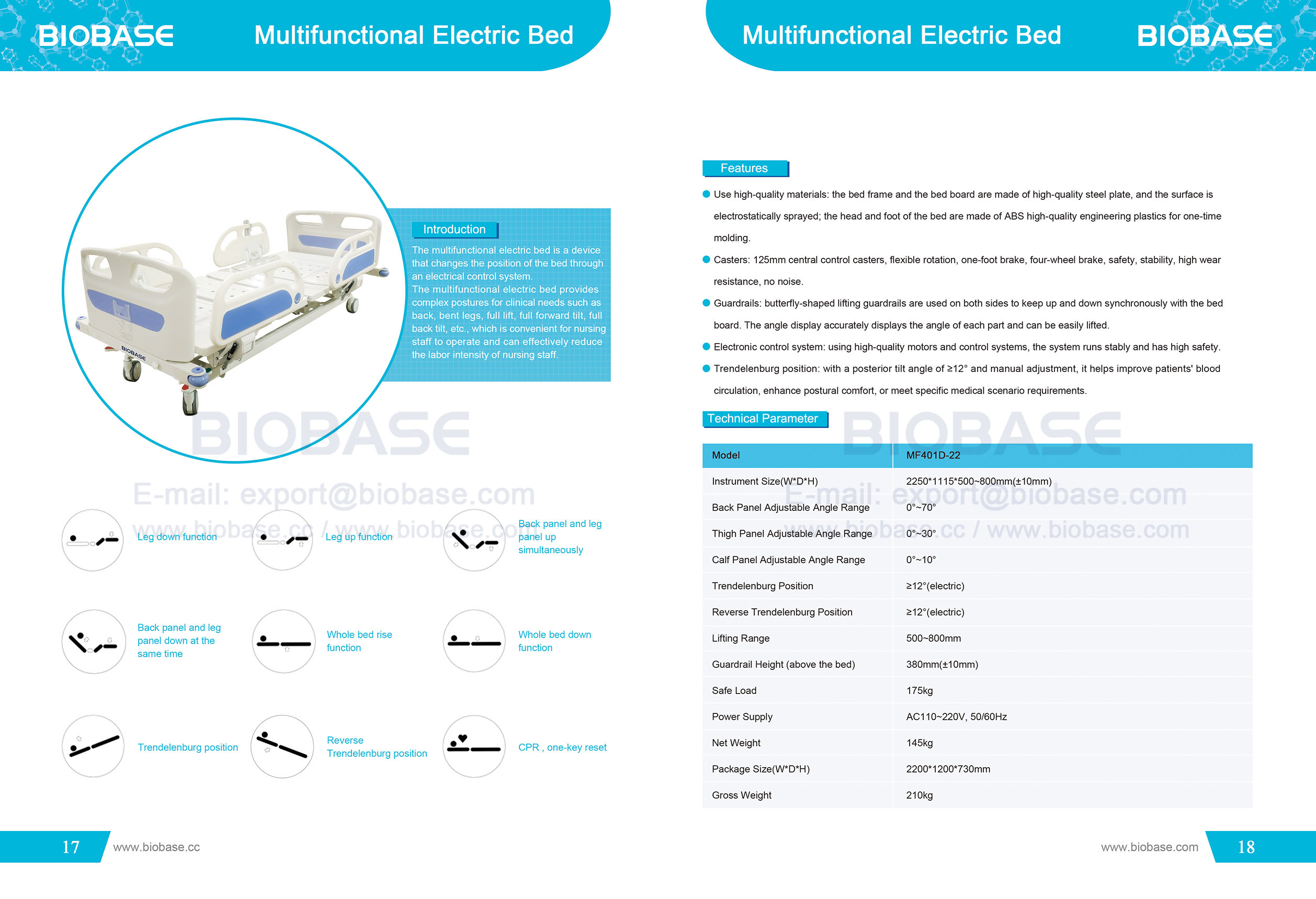 17-18 Multifunktionales elektrisches Bett MF401D-22