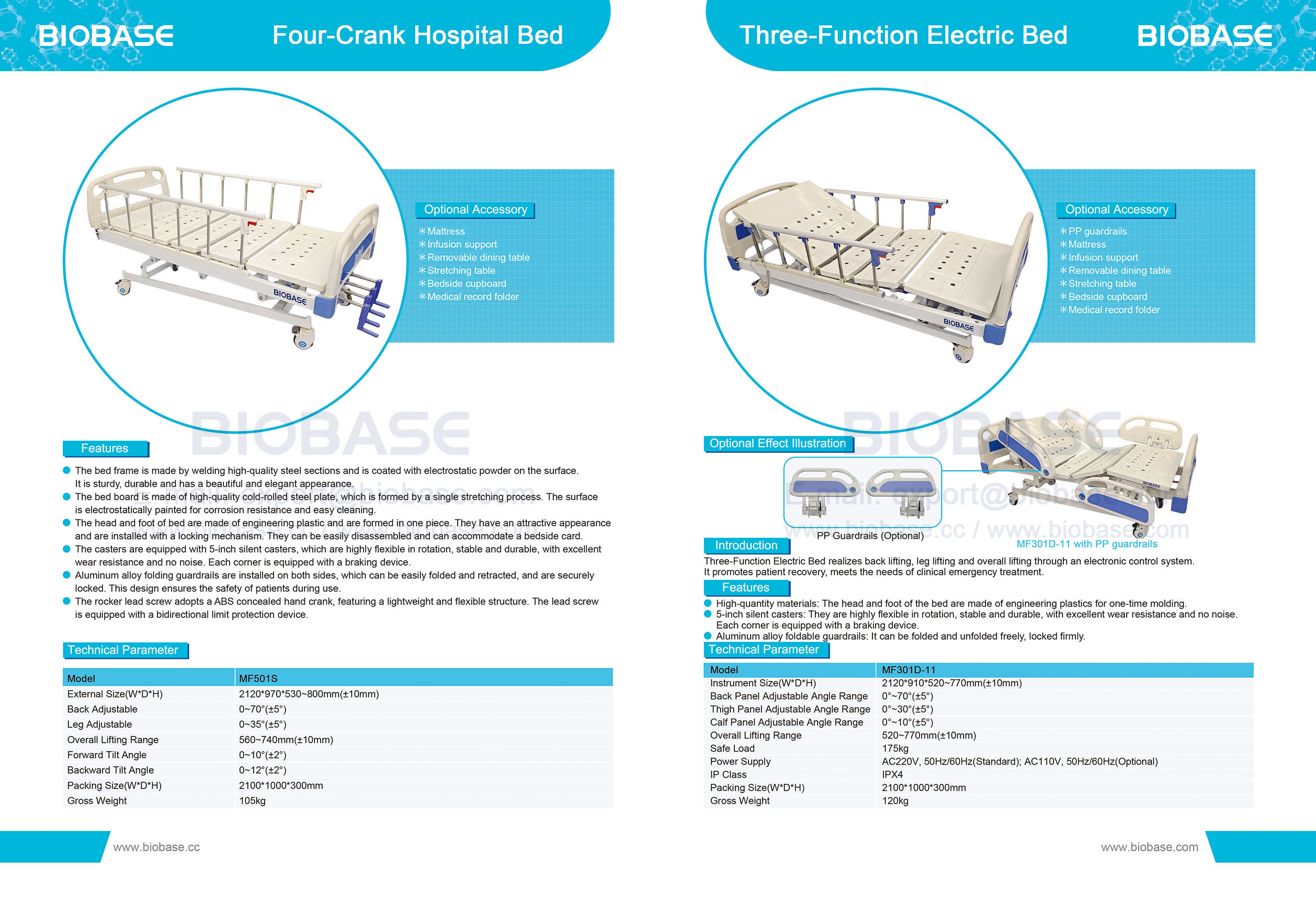 14 Krankenhausbett mit vier Kurbeln MF501S und elektrisches Bett mit drei Funktionen MF301D-11