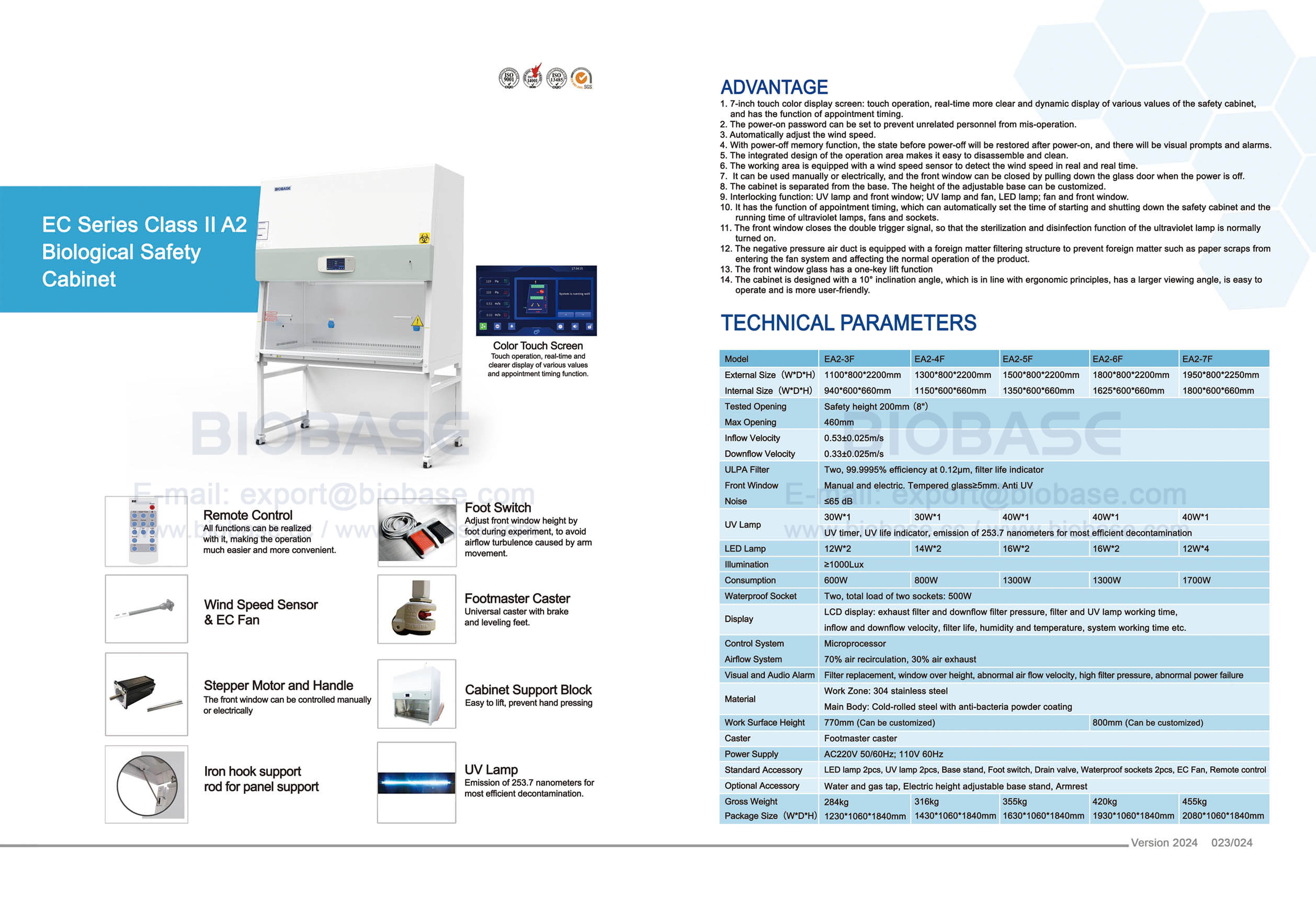 23-24 EC-Serie, Klasse II A2 Biologische Sicherheitswerkbank EA2-3F & EA2-4F & EA2-5F & EA2-6F & EA2-7F