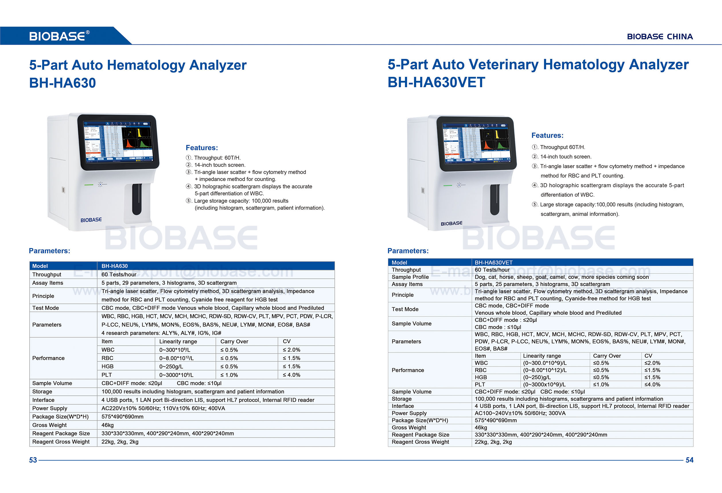 53-54 5-teilige Auto-Hämatologie-Analysator BH-HA630 & 5-teiliges Auto-Veterinär-Hämatologie-Analysator BH-HA630VET