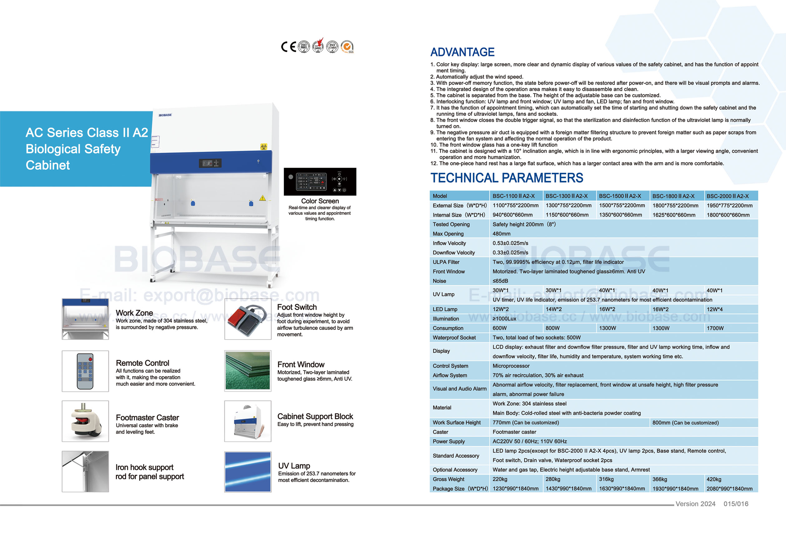 15-16 AC-Serie Klasse II A2 Biologische Sicherheitswerkbank BSC-1100 II A2-X & BSC-1300 II A2-X & BSC-1300 II A2-X & BSC-1800 II A2-X & BSC-2000 II A2-X