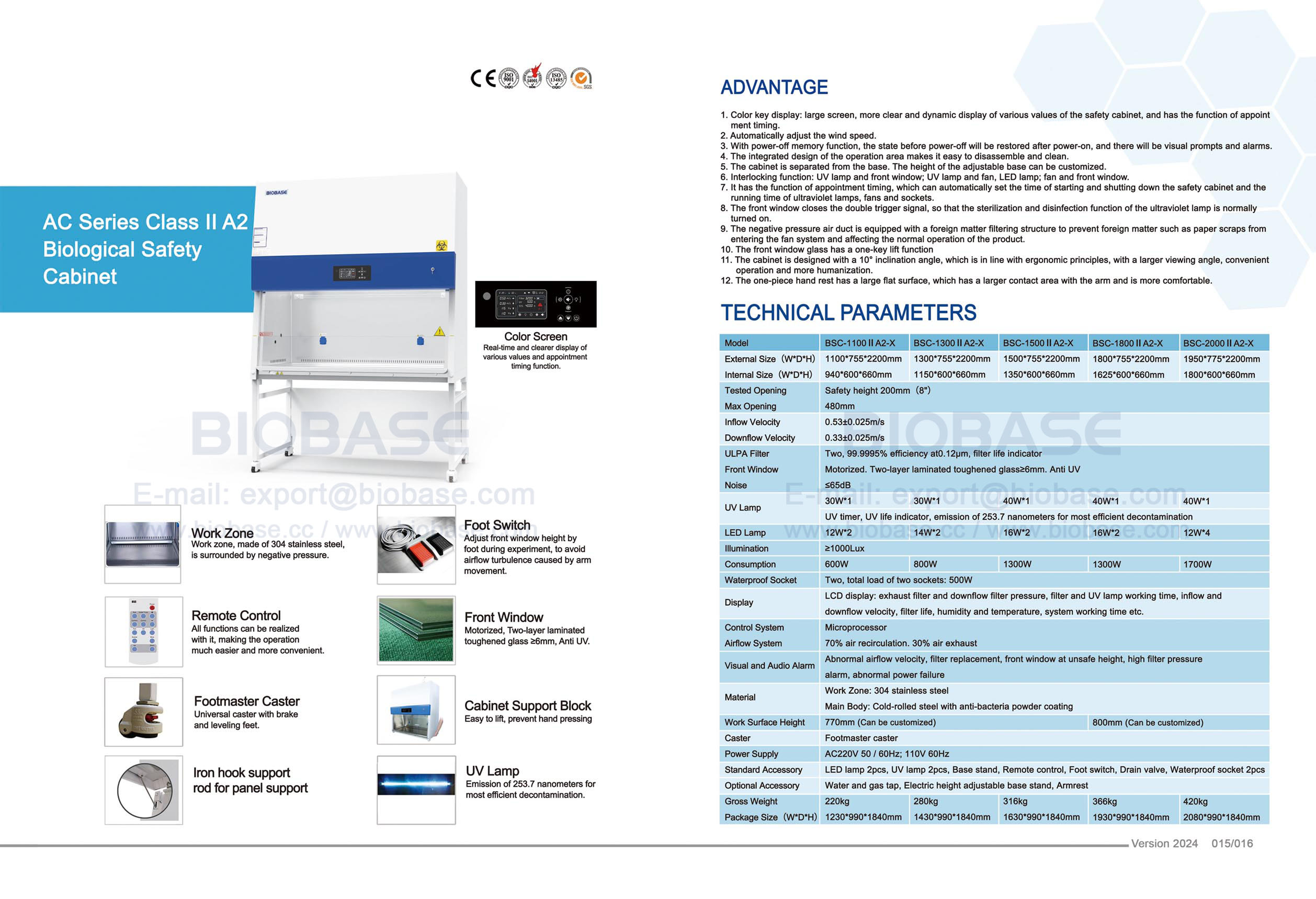 15-16 AC-Serie Klasse II A2 Biologische Sicherheitswerkbank BSC-1100 II A2-X & BSC-1300 II A2-X & BSC-1300 II A2-X & BSC-1800 II A2-X & BSC-2000 II A2-X