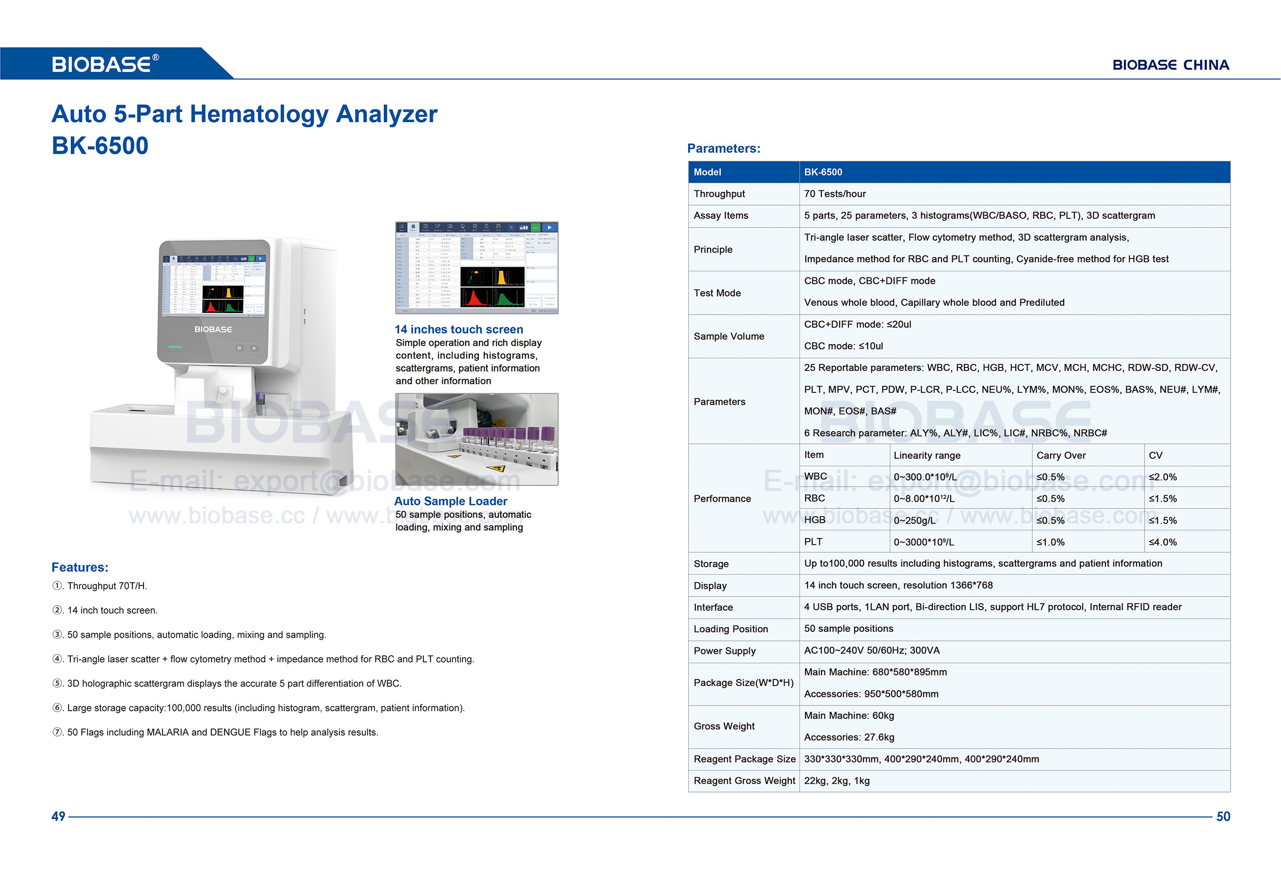 49 Automatischer 5-teiliger Hämatologieanalysator BK-6500