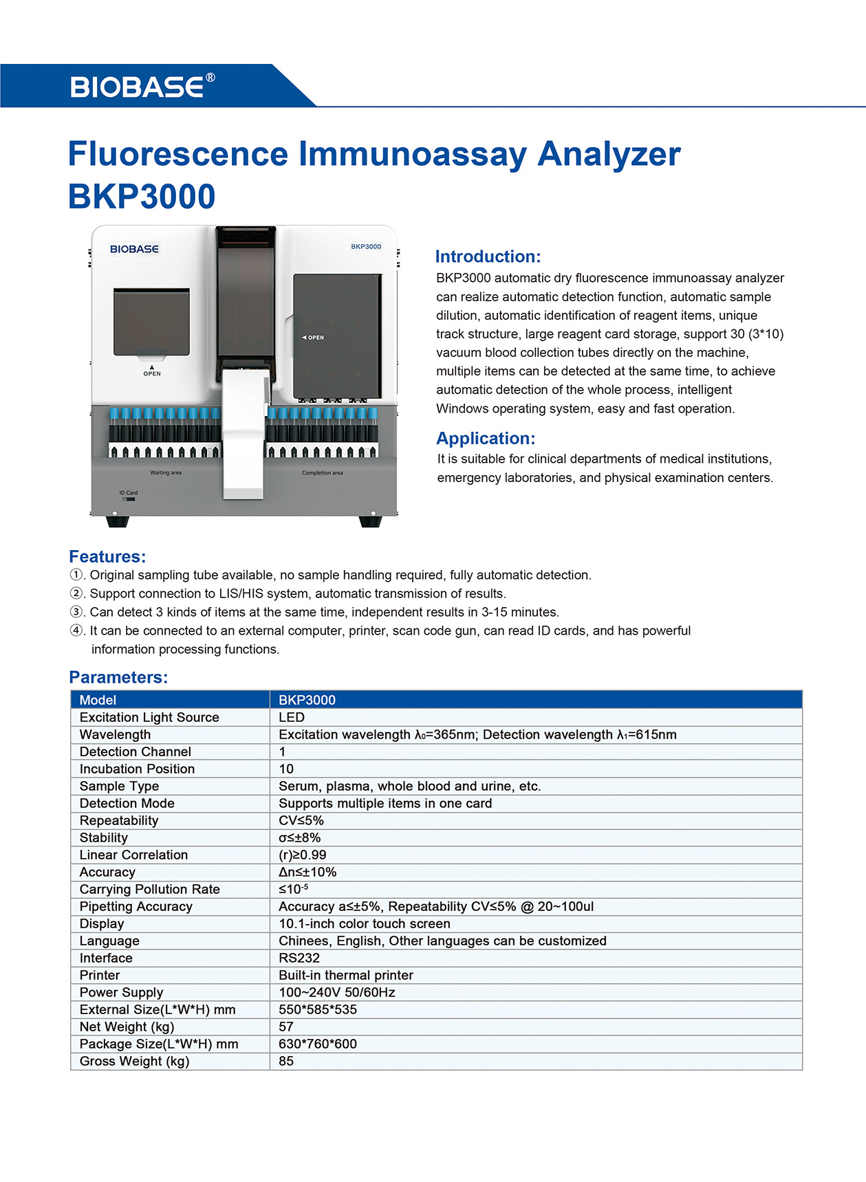 Fluoreszenz-Immunoassay-Analysator BKP3000