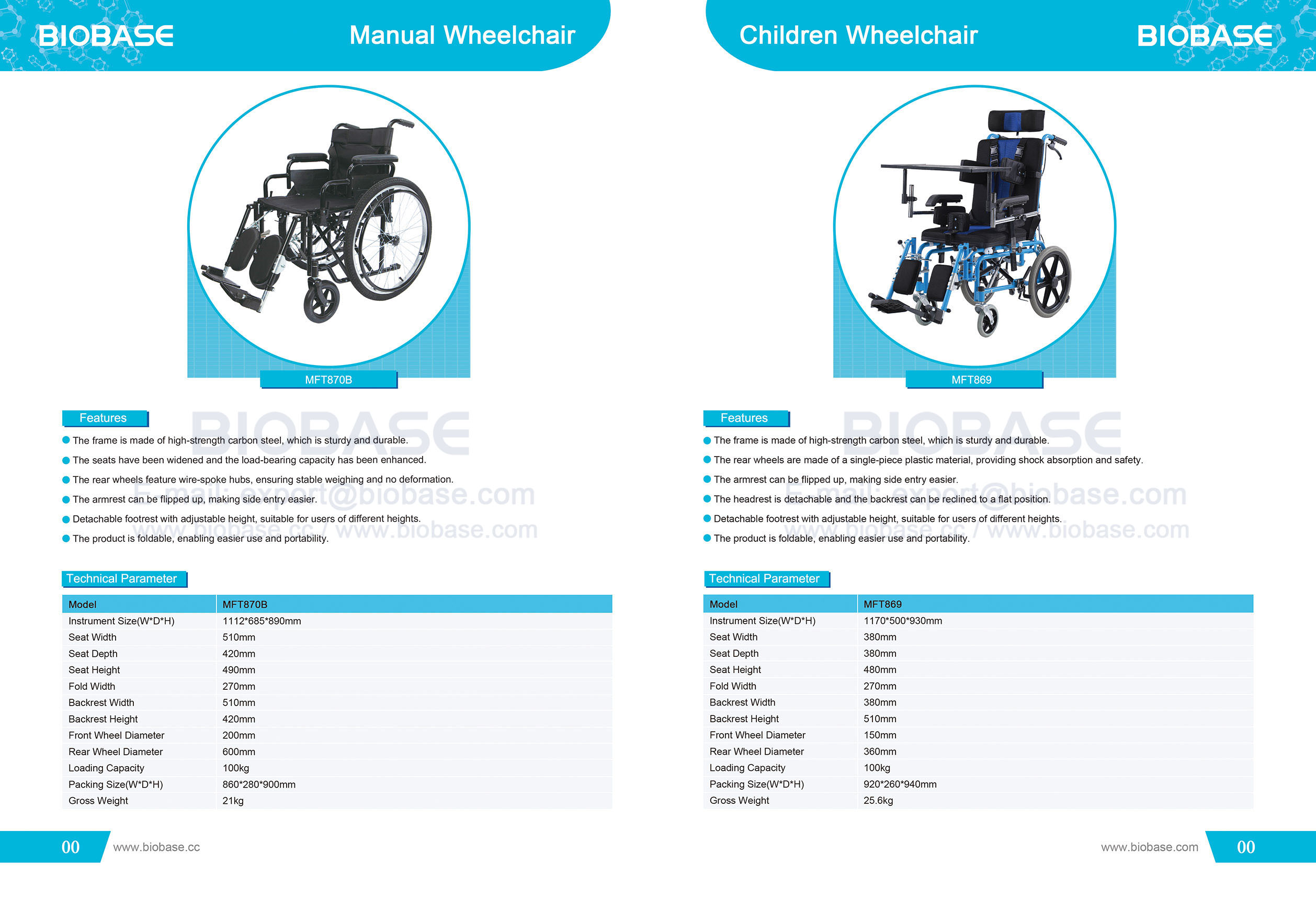 36 Manueller Rollstuhl MFT870B und Kinderrollstuhl MFT869