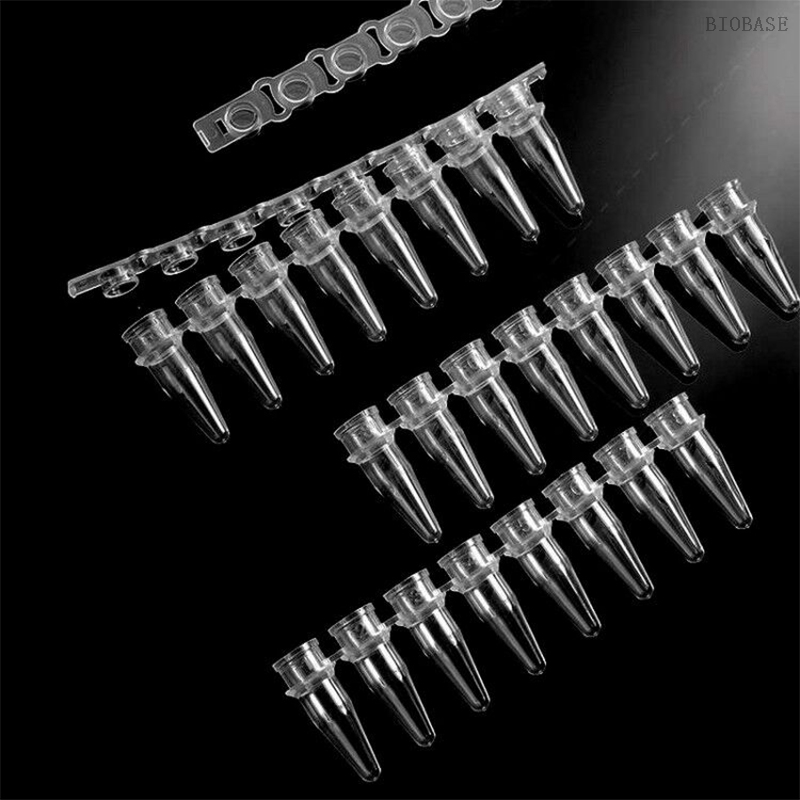 Transparentes Einweg-PCR-Röhrchen mit 8 Streifen und flachem Deckel, 0,1 ml/0,2 ml PCR-Röhrchen mit Deckel