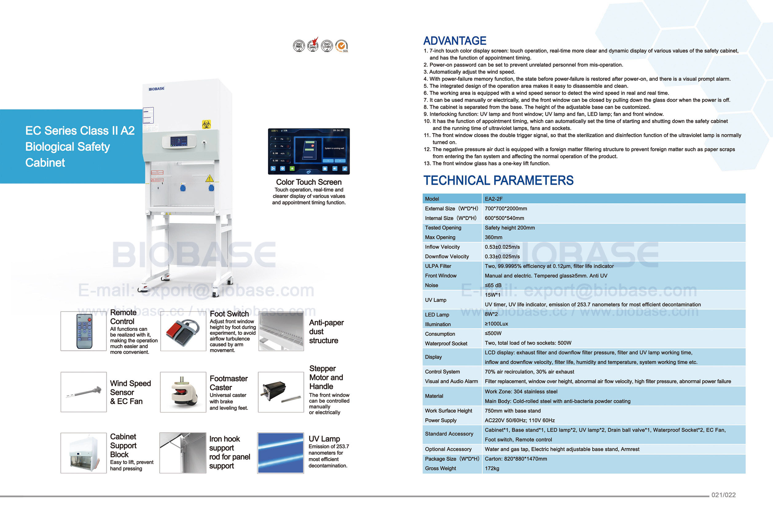 21-22 EC Series Class II A2 Biologischer Sicherheitsschrank EA2-2f