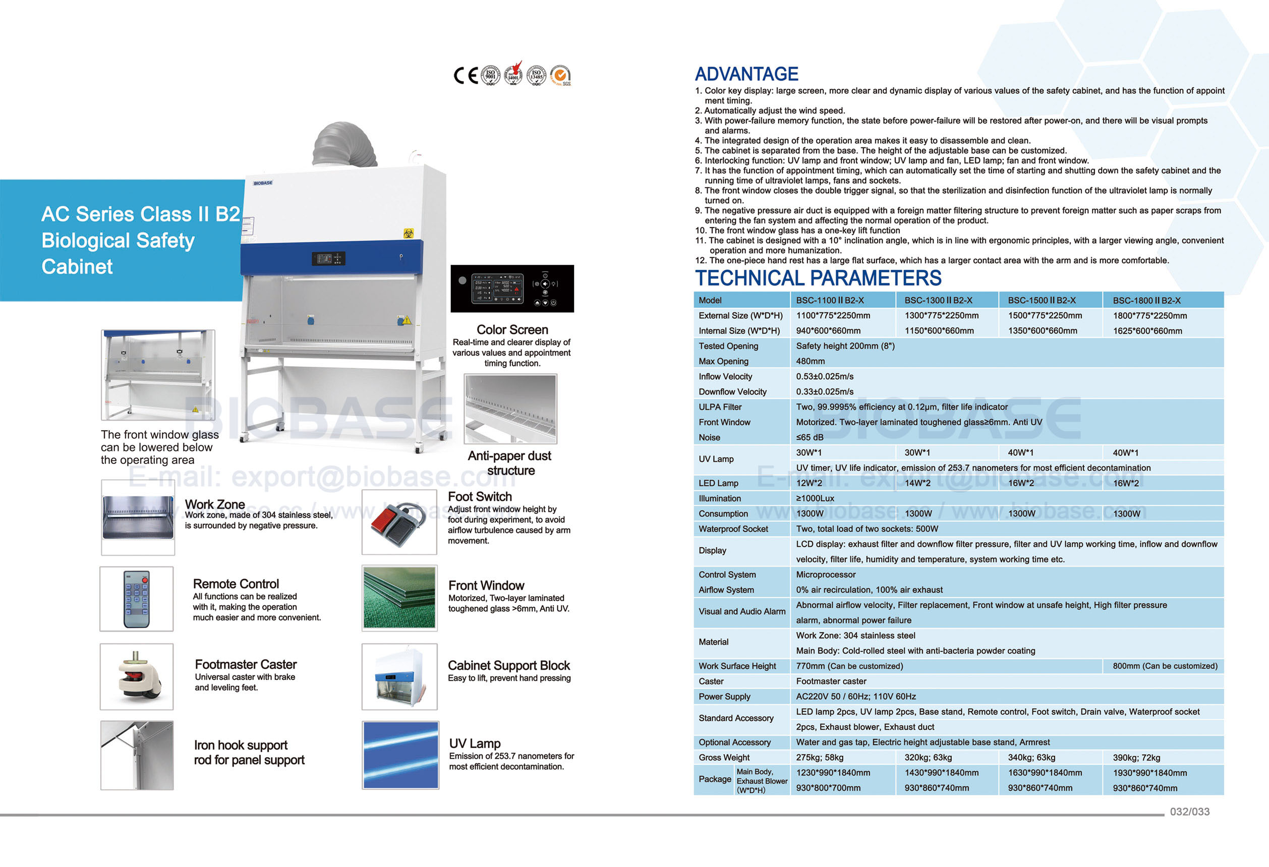32-33 AC-Serie Klasse II B2 Biologischer Sicherheitsschrank BSC-1100 II B2-X & BSC-1300 II B2-X & BSC-1500 II B2-X & BSC-1800 II B2-X