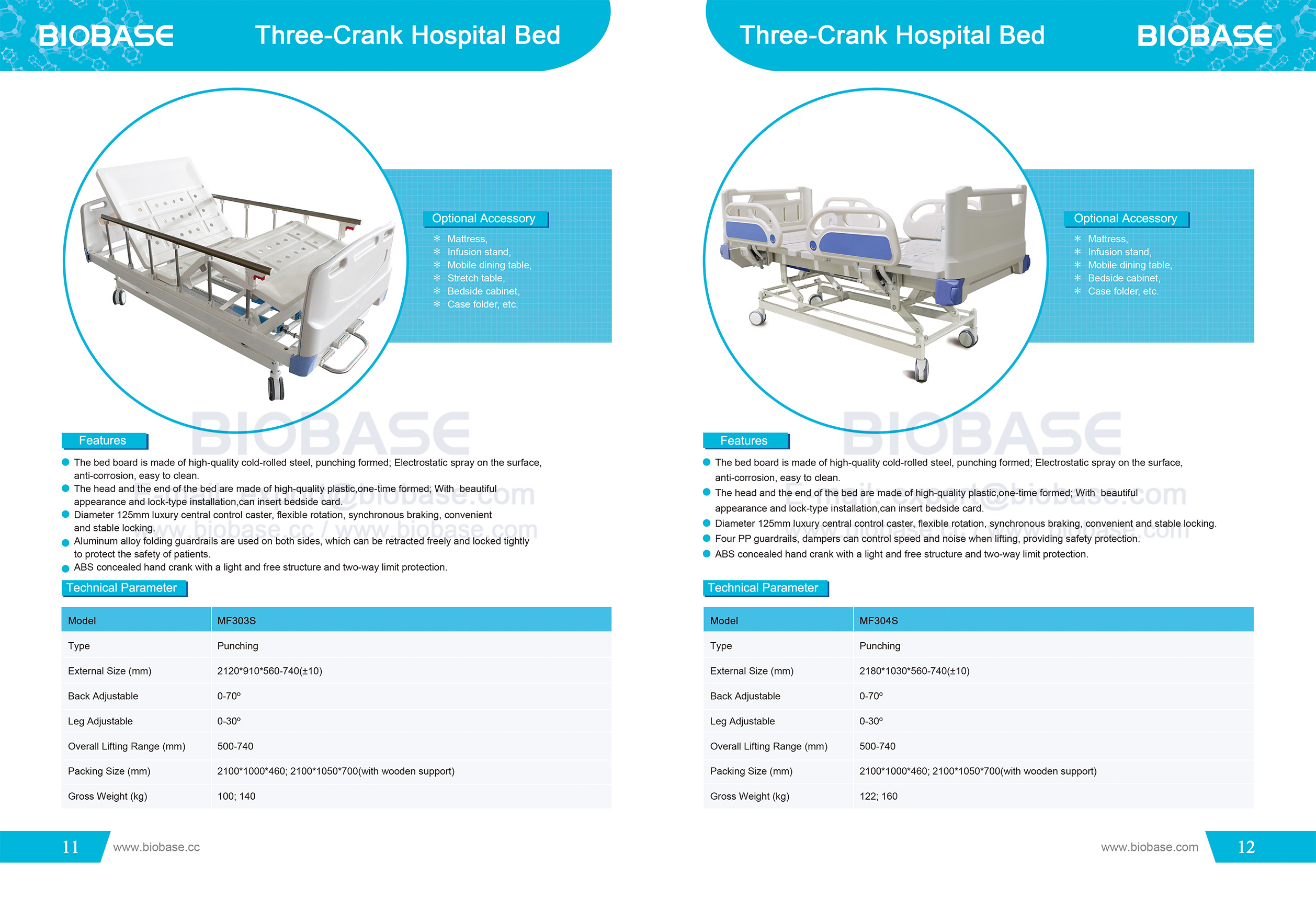 11-12 Krankenhausbett mit drei Kurbeln MF303S und MF304S