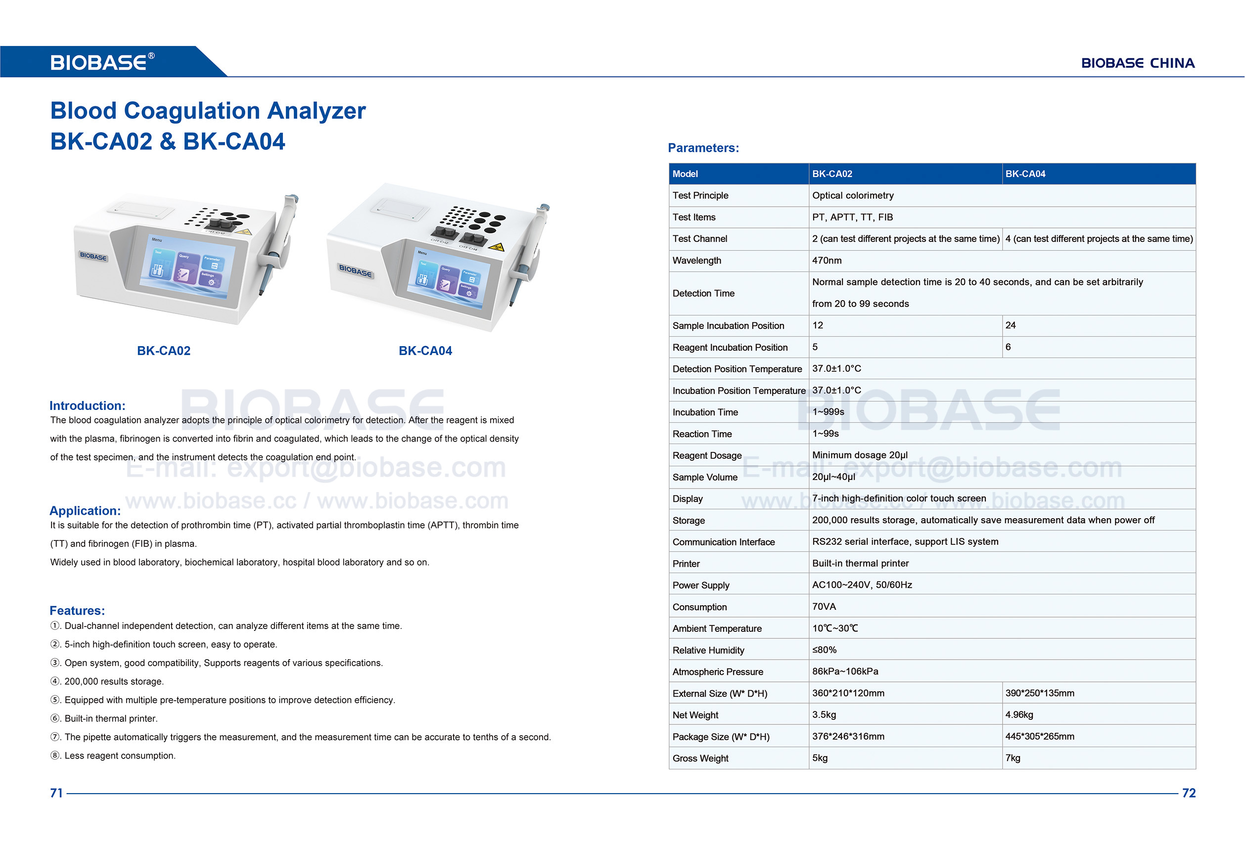 71-72 Blutgerinnungsanalysator BK-CA02&CA04