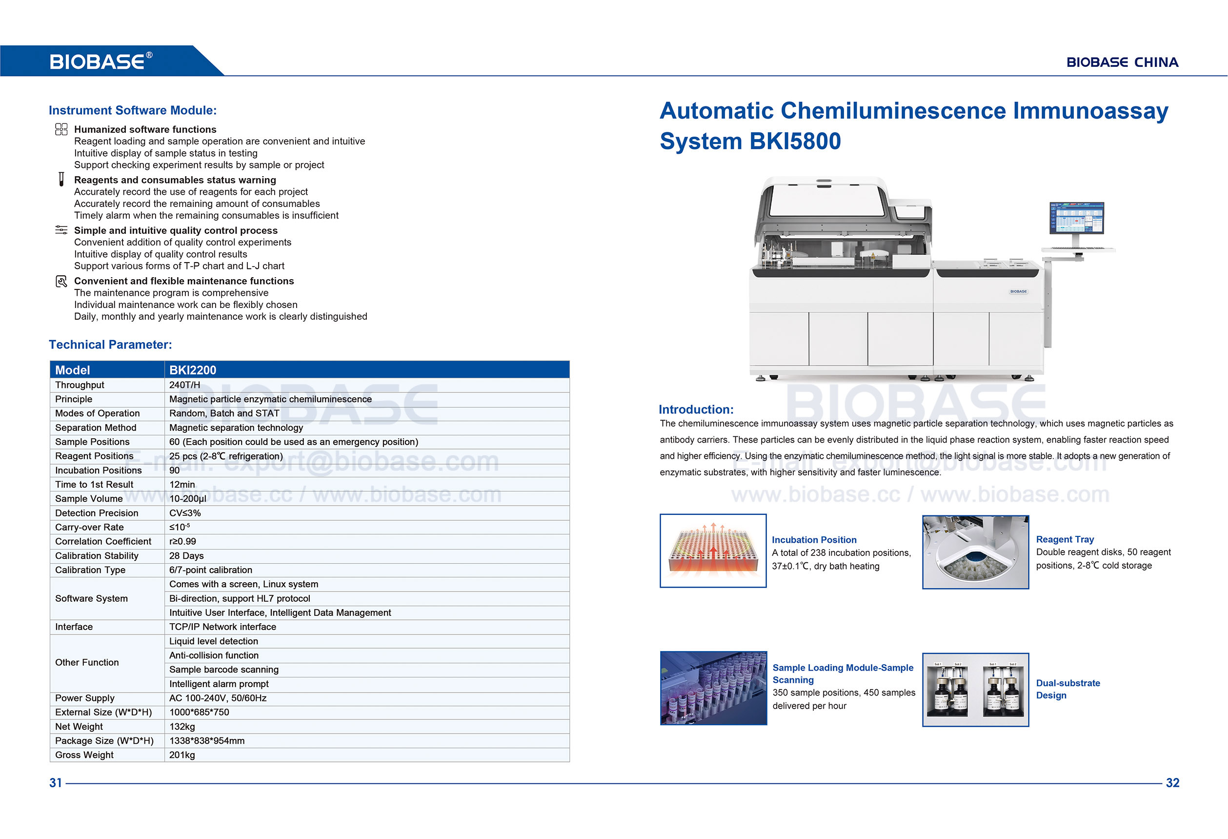 31 Automatisches Chemilumineszenz-Immunoassay-System BKI2200 und automatisches Chemilumineszenz-Immunoassay-System BKI5800. 