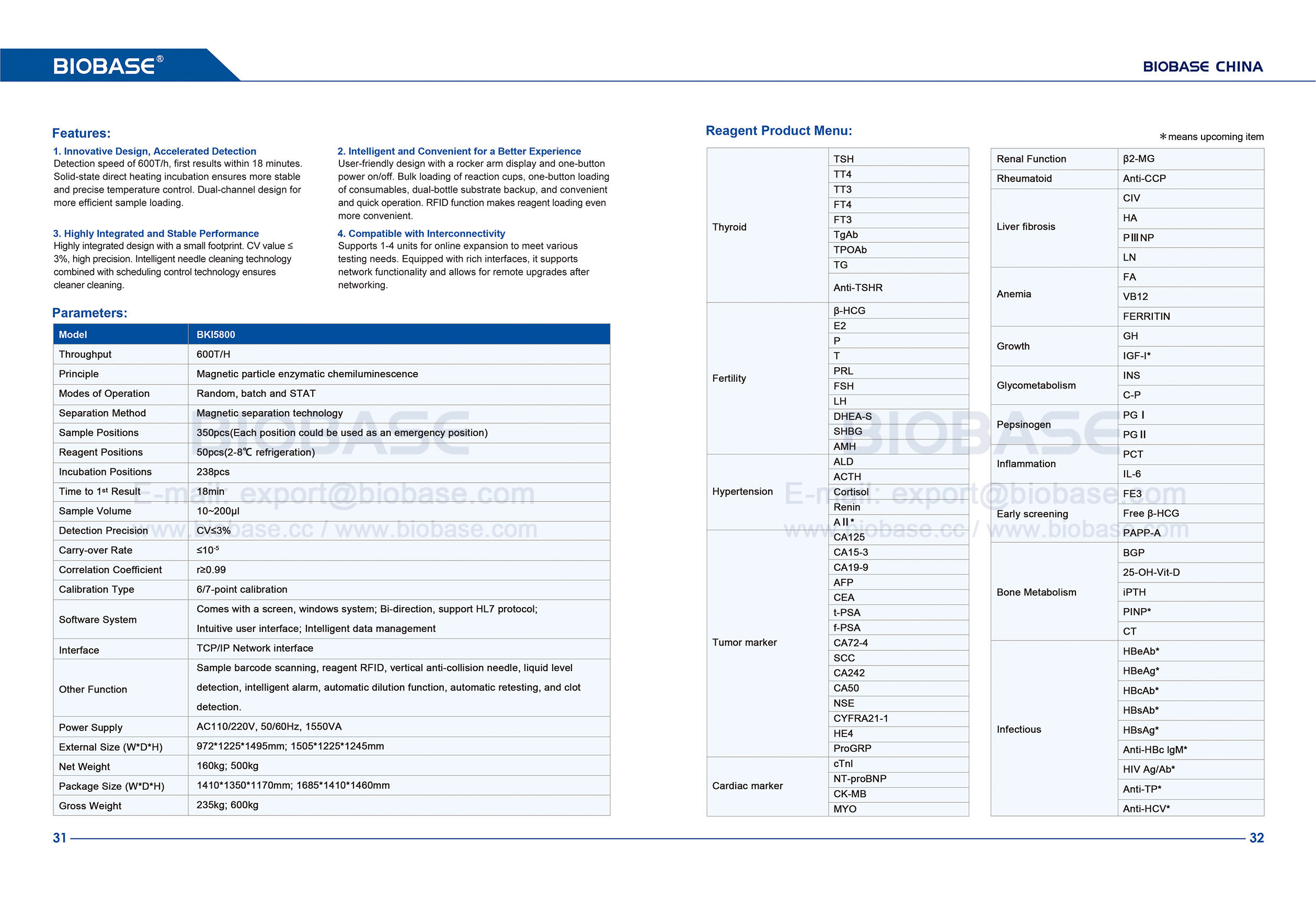 32 Automatisches Chemilumineszenz-Immunoassay-System BKI2200 und automatisches Chemilumineszenz-Immunoassay-System BKI5800