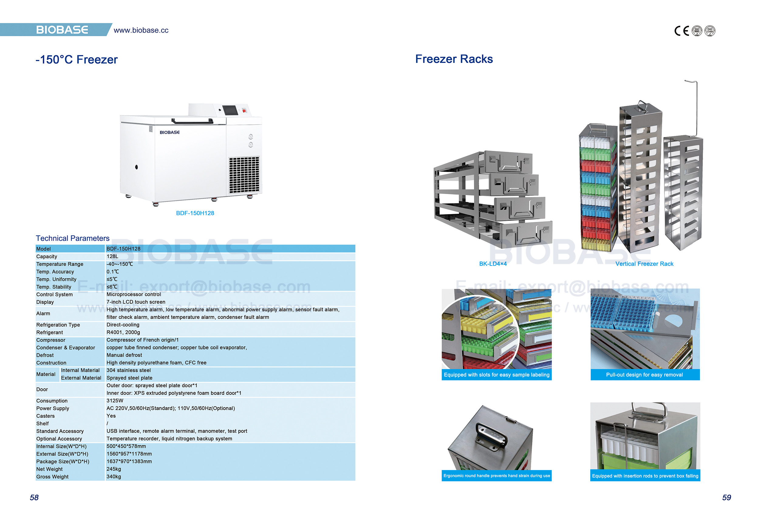 58–59–150 &deg;C Gefrierschrank und Gefrierregale