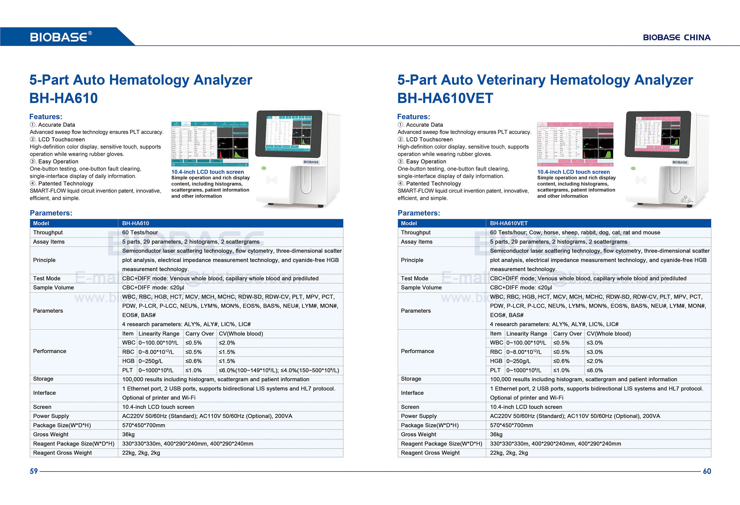 59-60 5-teiliger automatischer H&auml;matologie-Analysator BH-HA610 und 5-teiliger automatischer Veterin&auml;r-H&auml;matologie-Analysator BH-HA610VET